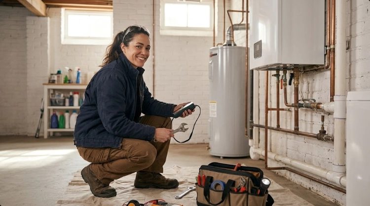 Plumbing technician conducting a gas pressure test on residential black iron gas piping in Ocean Hill, Brooklyn